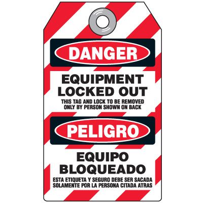 DuroTag™ Danger Equipment Locked Out Bilingual Lockout Tagout Tags