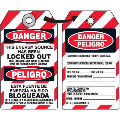 DuroTag™ Danger Energy Source Locked Out Bilingual Lockout Tagout Tags