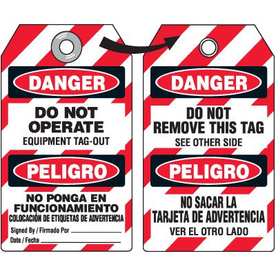DuroTag™ Danger Do Not Operate Two-Sided Bilingual Lockout Tagout Tags