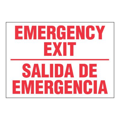 ToughWash® Adhesive Signs - Emergency Exit (Bilingual)