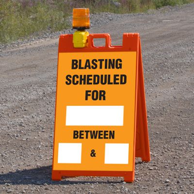 Blasting Barricade Sign Stands - Blasting Scheduled For ___