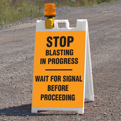 Blasting Barricade Sign Stands - Stop Blasting In Progress