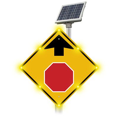 BlinkerSign® Solar Powered Flashing LED Stop Ahead Sign