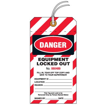 Carbonless Copy Tags - Danger Equipment Locked Out