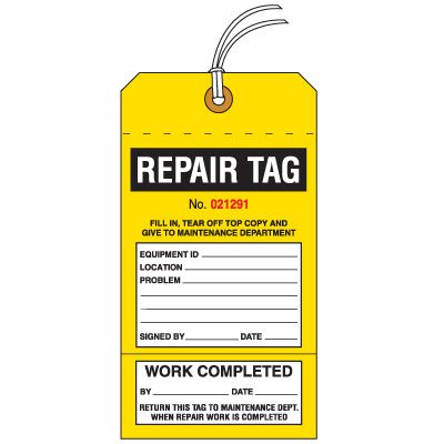 Carbonless Copy Tags - Repair Tag