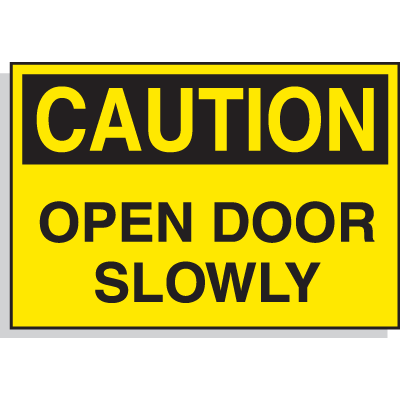 Caution Labels - Open Door Slowly - Hazard Warning Labels