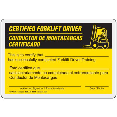 Bilingual Certified Forklift Driver Card