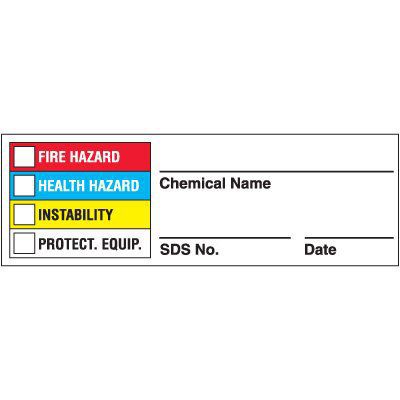 HMIS Labels - Chemical Name, SDS No. & Date