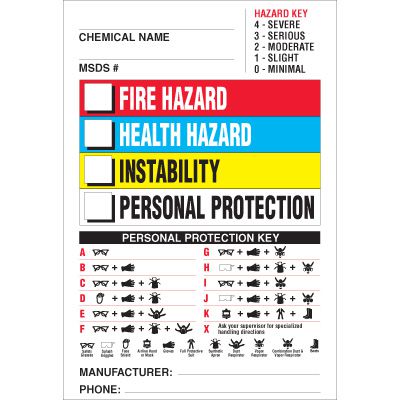 HMIS Labels - MSDS No., Hazard & PPE Key