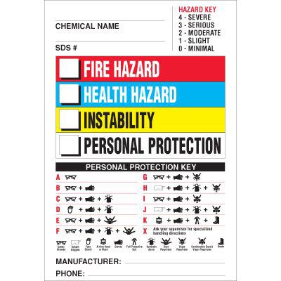 HMIS Labels - SDS No., Hazard & PPE Key