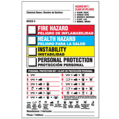 Bilingual HMIS Hazard & PPE Key Material Labels