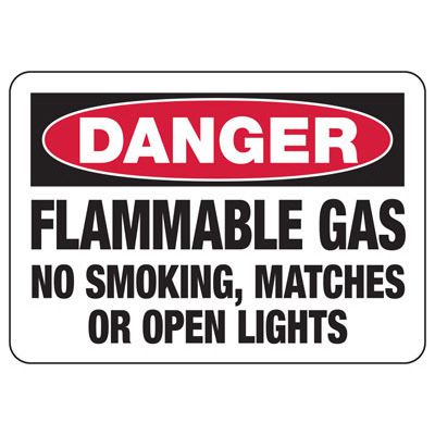 Danger Signs - Flammable Gas No Smoking, Matches