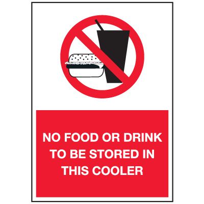 Cold Adhesion Safety Labels - No Food Or Drink To Be Stored