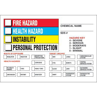 HMIS Labels - Exposure, Health Hazards & Target Organs