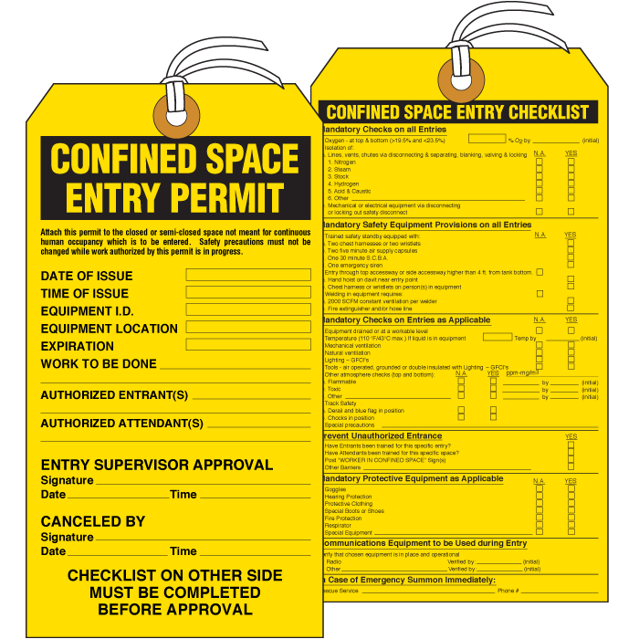 Confined Space Entry Permit Tag