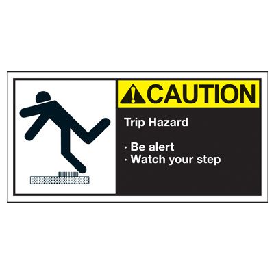Conveyor Safety Labels - Caution Trip Hazard Be Alert Watch Your Step