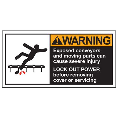 Conveyor Safety Labels - Warning Exposed Conveyors And Moving Parts