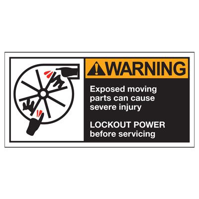 Conveyor Safety Labels - Warning Exposed Moving Parts Can Cause Severe Injury