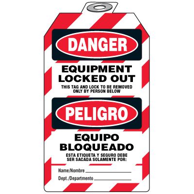 Bilingual Lockout Tags - Danger Equipment Locked Out