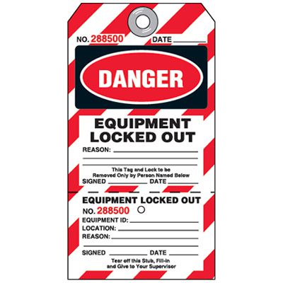 Two-Part Lockout Tagout Tags - Danger Equipment Locked Out | Emedco