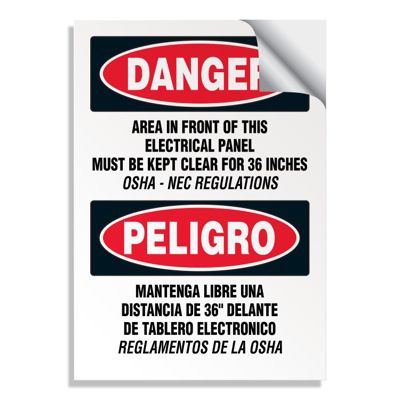 Bilingual Voltage Warning Labels - Danger Keep Clear