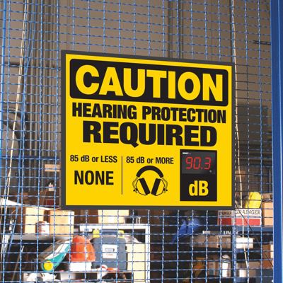 Decibel Meter Signs - Hearing Protection Required (Earmuffs)