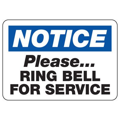 Notice Ring Bell For Service Sign