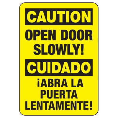 Bilingual Open Door Slowly Sign