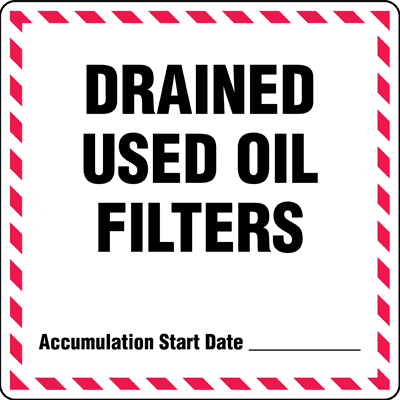 Drained Used Oil Filters - Drum Identification Labels