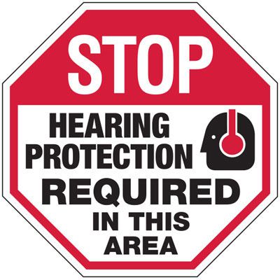 Stop - Hearing Protection Required In This Area Sign
