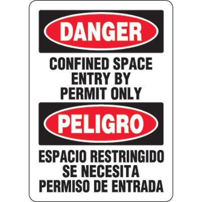 Bilingual Eco-Friendly Signs -Danger Confined Space Entry By Permit Only