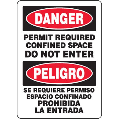 Bilingual Eco-Friendly Signs - Danger Permit Required Confined Space Do Not Enter