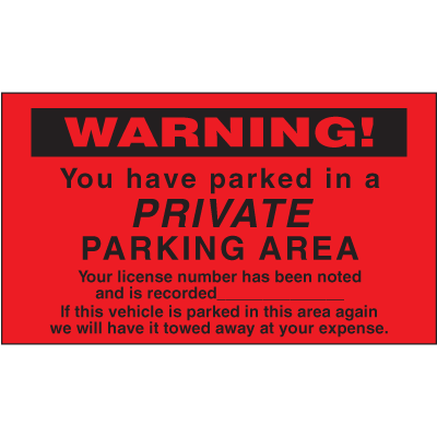 Parking Warning Labels - Private Parking Area
