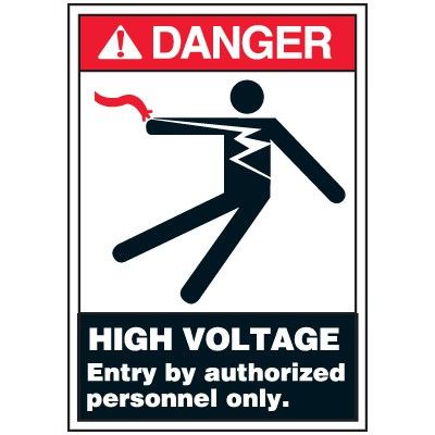 Voltage Warning Labels - Danger High Voltage Entry By Authorized Personnel Only