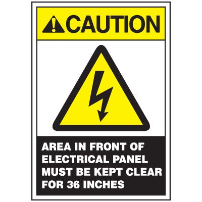 Caution Area In Front Of Electrical Panel Must Be Kept Clear for 36 Inches Voltage Warning Label