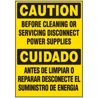 Voltage Warning Labels - Caution Disconnect Before Cleaning