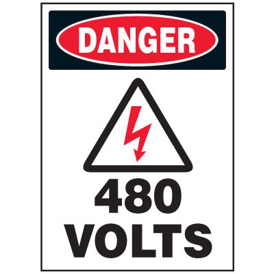 Electrical Safety Labels On A Roll - Danger 480 Volts (With Graphic)