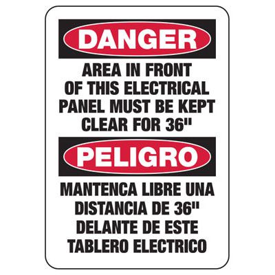 Electrical Safety Signs - Bilingual Danger Area In Front Of Electrical Panel Must Be Kept Clear