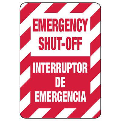Bilingual Emergency Shut-Off Safety Signs