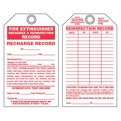 Duro-Plastic Fire Extinguisher Recharge & Reinspection Tag