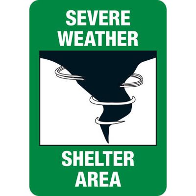 Severe Weather Shelter Area Green Safety Sign