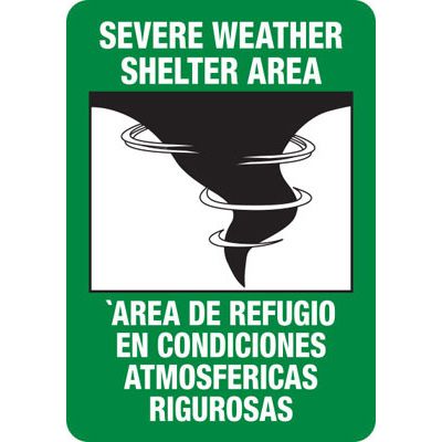 Bilingual Severe Weather Shelter Area Sign