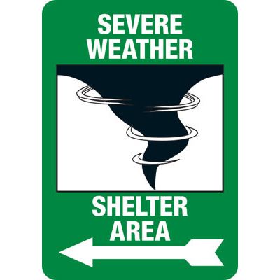 Severe Weather Shelter Area (Left Arrow) Green Safety Sign