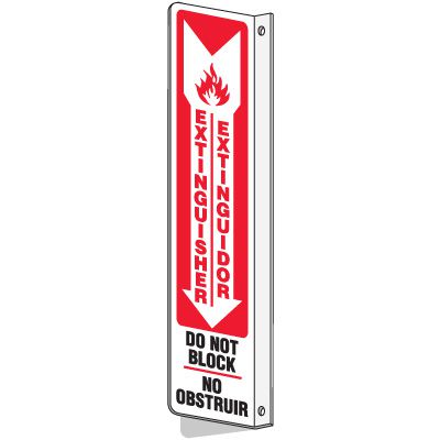 Bilingual Slim-Line 2-Way Extinguisher Do Not Block Signs