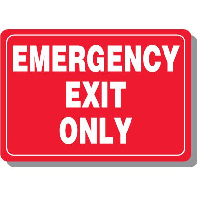 Emergency Exit Only Sign - White on Red