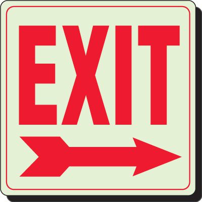 Glow In The Dark Arrow Right Exit Sign