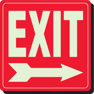 Glow In The Dark Exit Sign (Arrow Right)