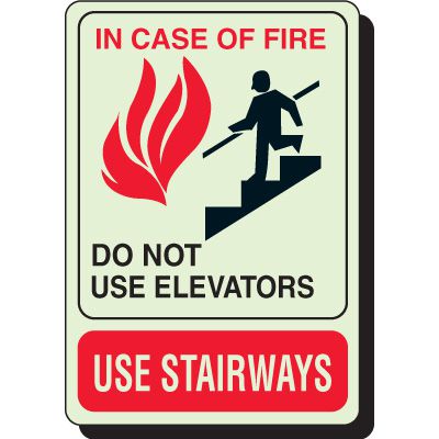 In Case Of Fire Do Not Use Elevator - Glow Sign