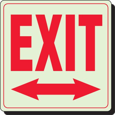 Exit with Double Arrow Symbol Glow In The Dark Exit Sign