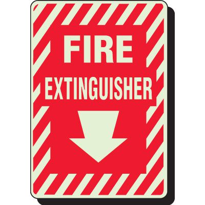 Glow In The Dark Fire Extinguisher (Down Arrow) Sign